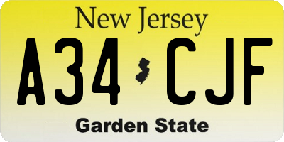NJ license plate A34CJF