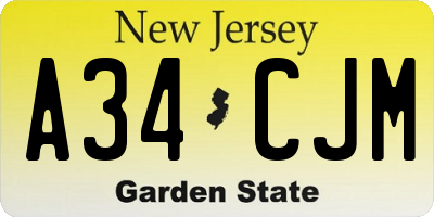 NJ license plate A34CJM