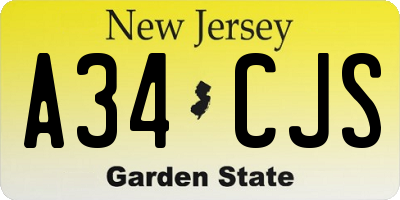 NJ license plate A34CJS