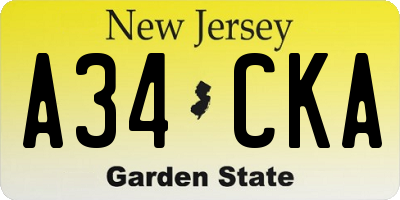 NJ license plate A34CKA