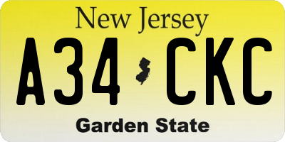 NJ license plate A34CKC