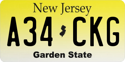 NJ license plate A34CKG