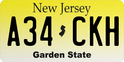 NJ license plate A34CKH