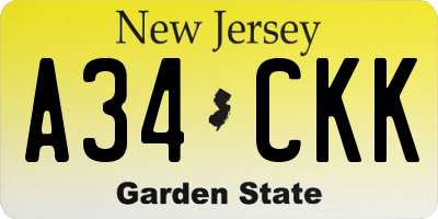 NJ license plate A34CKK