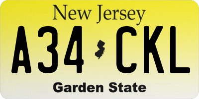 NJ license plate A34CKL