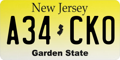 NJ license plate A34CKO