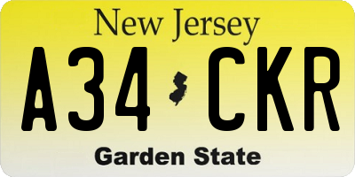 NJ license plate A34CKR