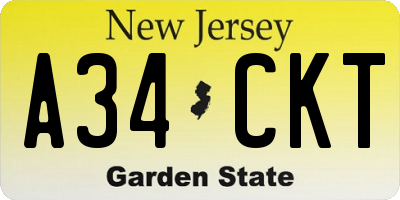 NJ license plate A34CKT