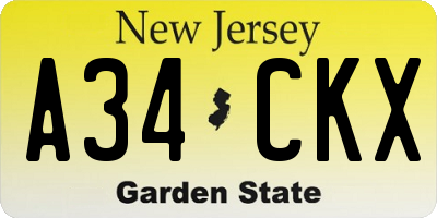 NJ license plate A34CKX
