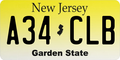 NJ license plate A34CLB