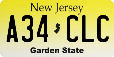 NJ license plate A34CLC