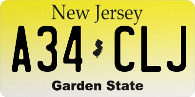 NJ license plate A34CLJ
