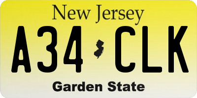 NJ license plate A34CLK