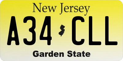 NJ license plate A34CLL