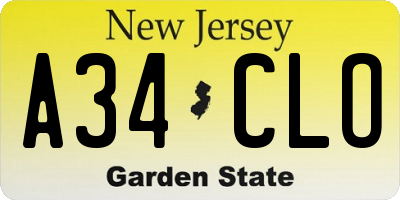 NJ license plate A34CLO