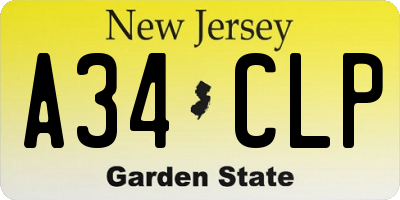NJ license plate A34CLP