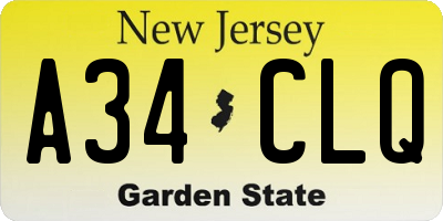 NJ license plate A34CLQ