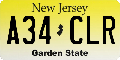 NJ license plate A34CLR
