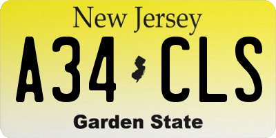 NJ license plate A34CLS