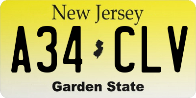 NJ license plate A34CLV