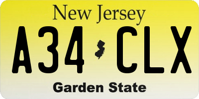 NJ license plate A34CLX