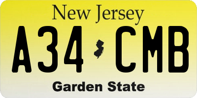 NJ license plate A34CMB