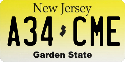 NJ license plate A34CME