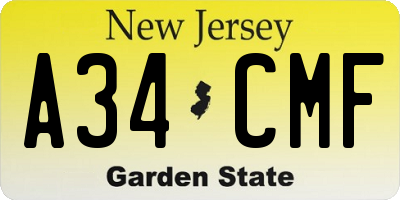 NJ license plate A34CMF