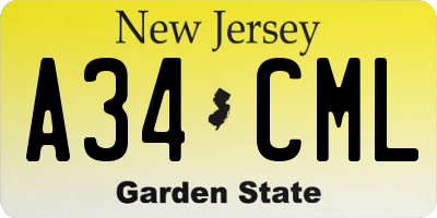 NJ license plate A34CML