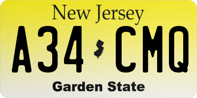 NJ license plate A34CMQ