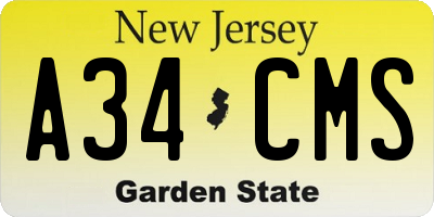 NJ license plate A34CMS