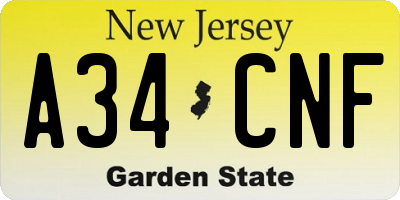 NJ license plate A34CNF