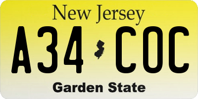 NJ license plate A34COC