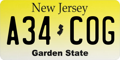 NJ license plate A34COG