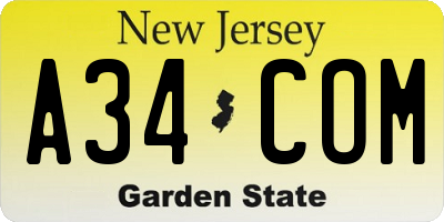 NJ license plate A34COM