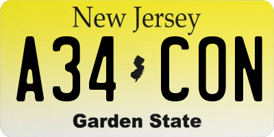 NJ license plate A34CON