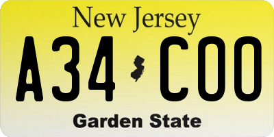 NJ license plate A34COO