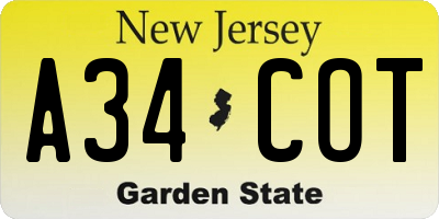 NJ license plate A34COT