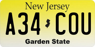 NJ license plate A34COU