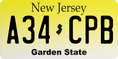 NJ license plate A34CPB