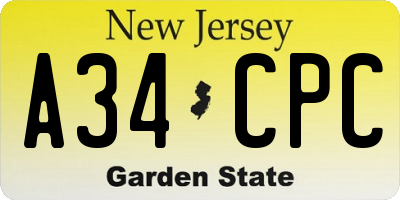 NJ license plate A34CPC