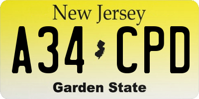 NJ license plate A34CPD
