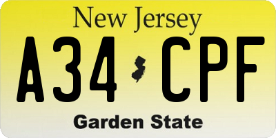 NJ license plate A34CPF