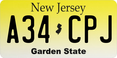 NJ license plate A34CPJ
