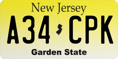NJ license plate A34CPK