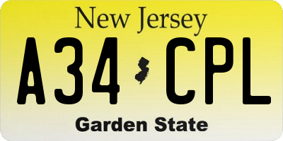 NJ license plate A34CPL