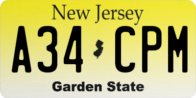 NJ license plate A34CPM