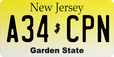 NJ license plate A34CPN