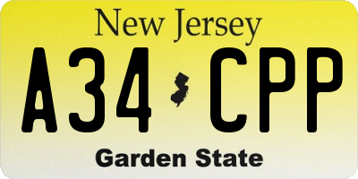 NJ license plate A34CPP