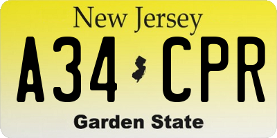 NJ license plate A34CPR